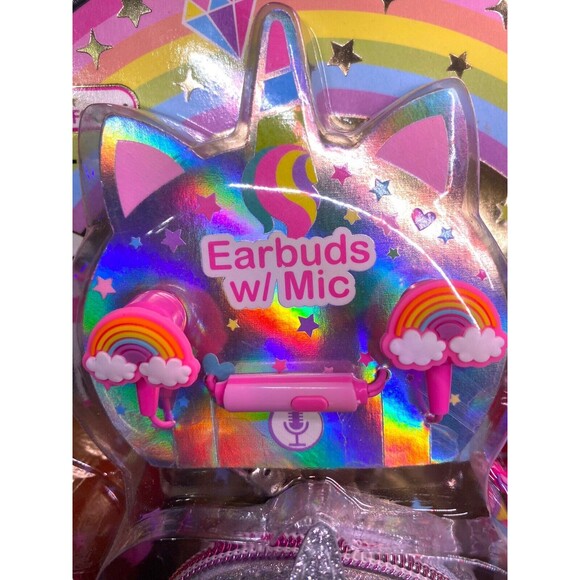 Unicorn Earbuds w/Coin Purse, Keychain, Mic, & Slap Bracelet Set New NIP Sparkle - Picture 7 of 9
